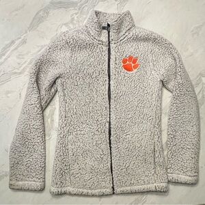 Clemson Gray Fleece Kids Hoodie with Orange Tiger Paw Print